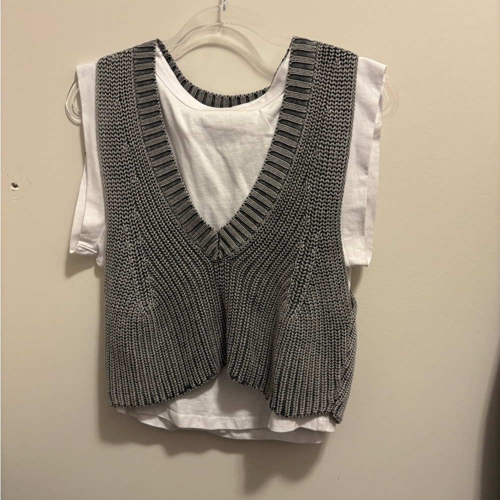 Anthropologie Gray Knit Vest with White Top
